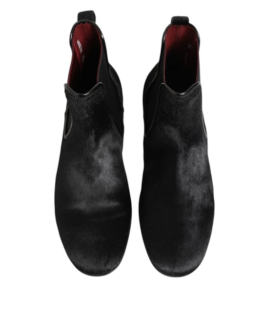 Dolce & Gabbana Zwarte Leren Bont Heren CHELSEA Boots Schoenen - Image 4