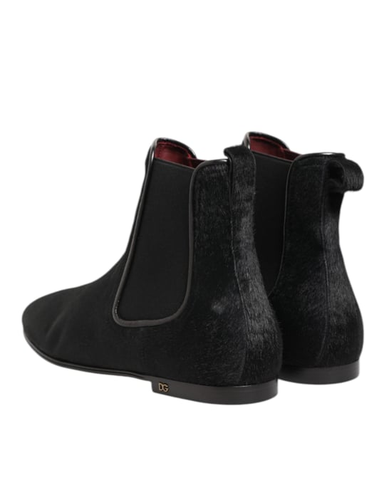 Dolce & Gabbana Zwarte Leren Bont Heren CHELSEA Boots Schoenen - Image 6