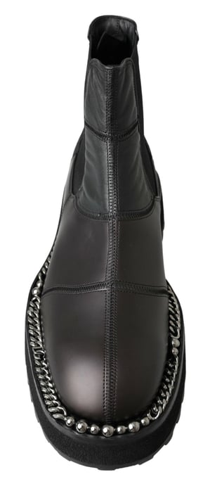 Dolce & Gabbana Zwarte Leren Instap Stretch Laarzen - Image 4