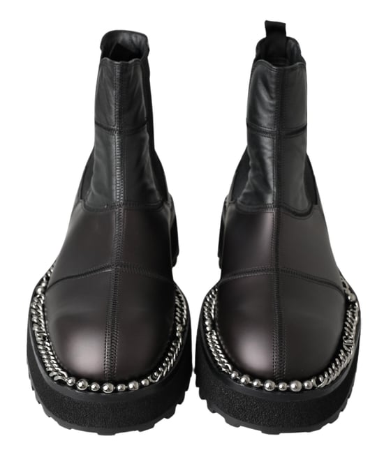 Dolce & Gabbana Zwarte Leren Instap Stretch Laarzen - Image 5