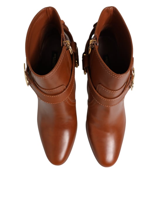 Dolce & Gabbana Bruine Leren DG Logo Gesp Enkelboots Schoenen - Image 5