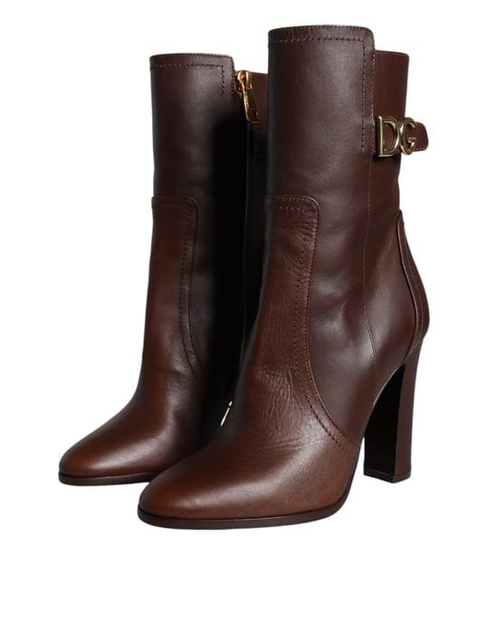 Dolce & Gabbana Bruine Leren Hakken Enkelboots Schoenen - Image 3