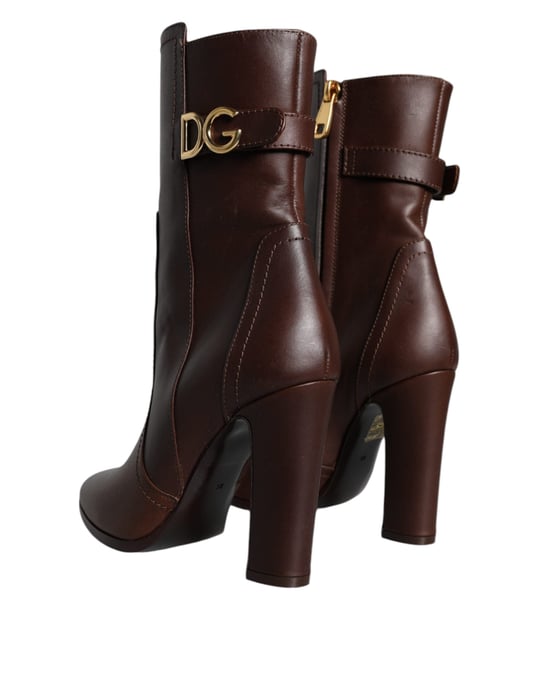 Dolce & Gabbana Bruine Leren Hakken Enkelboots Schoenen - Image 6