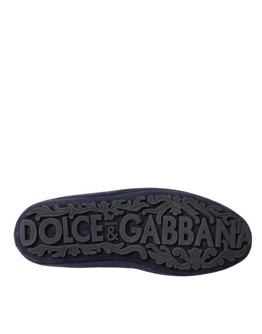 Dolce & Gabbana Blauwe Leren Suède Kristallen Kroon Loafers Schoenen - Image 6