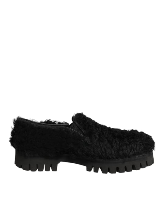 Dolce & Gabbana Jurk Zwarte Bont Leren Slippers Heren Schoenen - Image 2