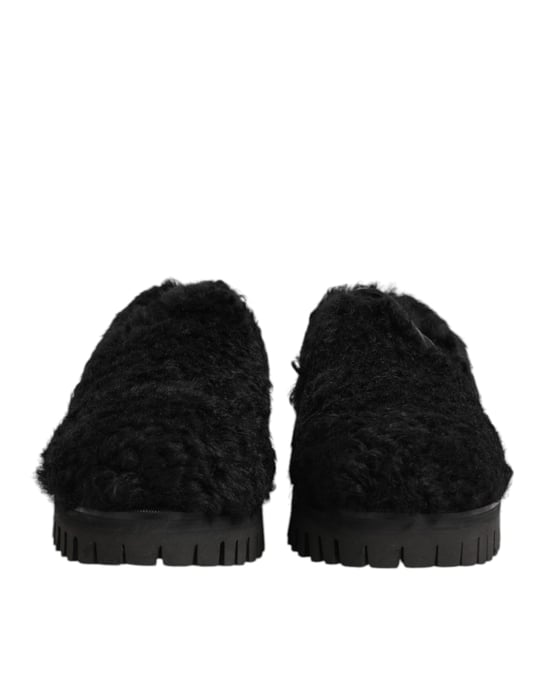 Dolce & Gabbana Jurk Zwarte Bont Leren Slippers Heren Schoenen - Image 3