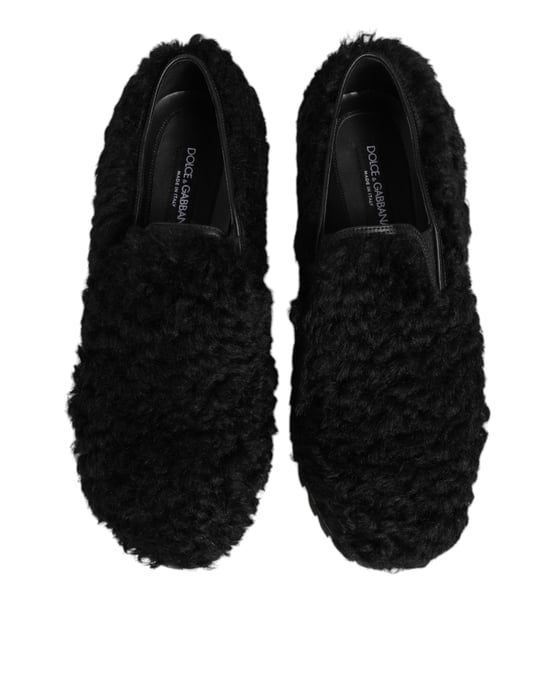 Dolce & Gabbana Jurk Zwarte Bont Leren Slippers Heren Schoenen - Image 4