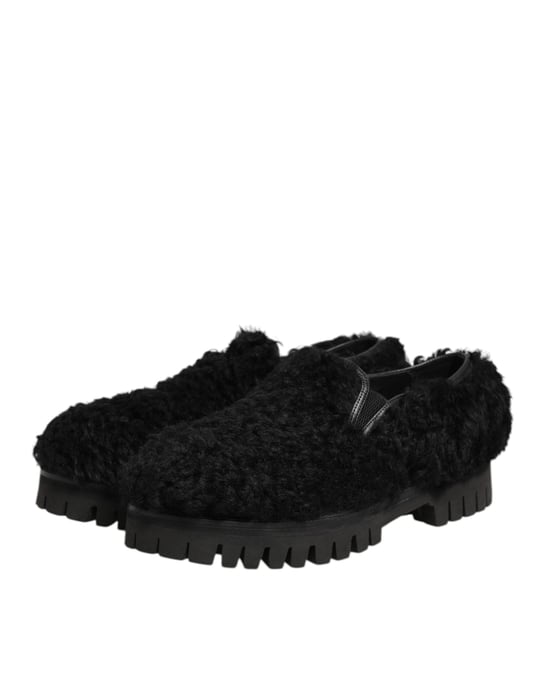 Dolce & Gabbana Jurk Zwarte Bont Leren Slippers Heren Schoenen - Image 5
