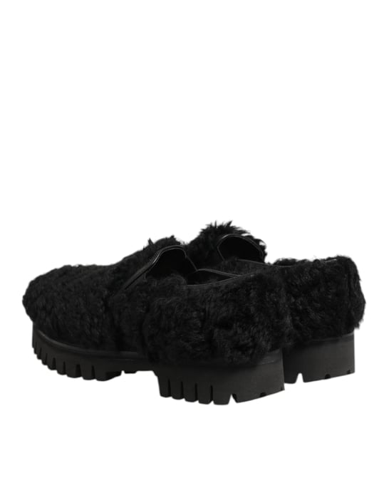 Dolce & Gabbana Jurk Zwarte Bont Leren Slippers Heren Schoenen - Image 6