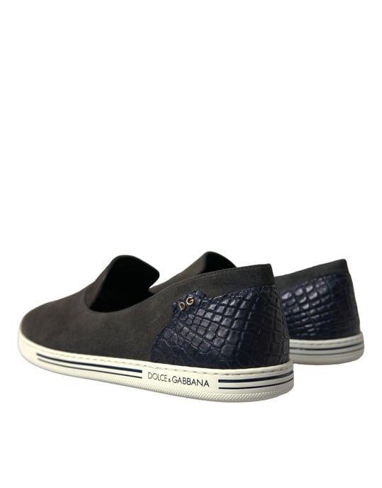 Dolce & Gabbana Blauwe Suède Caiman Heren Instappers Slippers Schoenen - Image 4
