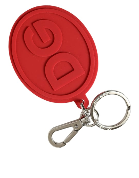 Dolce & Gabbana Rode Rubberen DG Logo Zilveren Messing Sleutelhanger Sleutelring - Image 1
