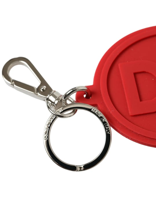 Dolce & Gabbana Rode Rubberen DG Logo Zilveren Messing Sleutelhanger Sleutelring - Image 2