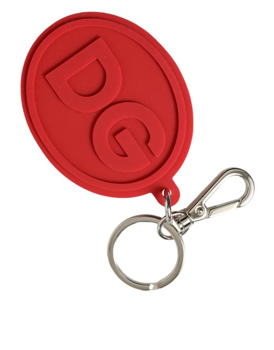 Dolce & Gabbana Rode Rubberen DG Logo Zilveren Messing Sleutelhanger Sleutelring - Image 3