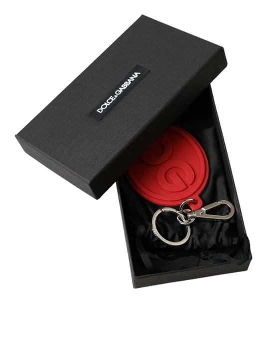 Dolce & Gabbana Rode Rubberen DG Logo Zilveren Messing Sleutelhanger Sleutelring - Image 5