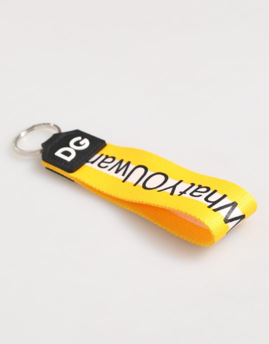 Dolce & Gabbana Geel Logo Polyester Zilver Messing Houder Sleutelhanger Sleutelhanger - Image 3