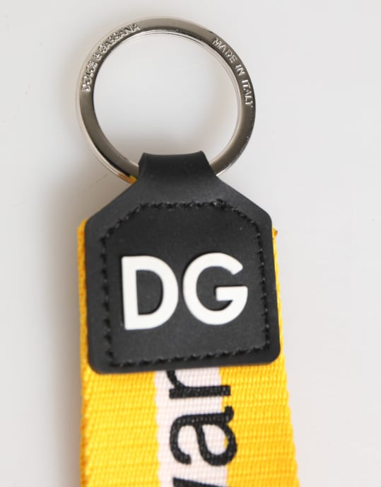 Dolce & Gabbana Geel Logo Polyester Zilver Messing Houder Sleutelhanger Sleutelhanger - Image 4