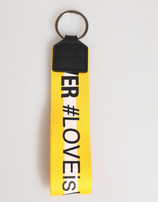 Dolce & Gabbana Geel Logo Polyester Zilver Messing Houder Sleutelhanger Sleutelhanger - Image 5