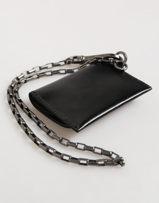 Dolce & Gabbana Zwarte Cavallo Leren Portemonnee Ketting Drukknop Bifold Kaart Houder - Image 6