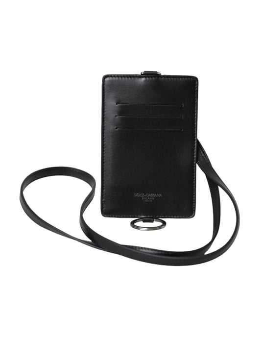 Dolce & Gabbana Zwart Kalfskleren Lanyard Logo Kaartenhouder Herenportemonnee - Image 1