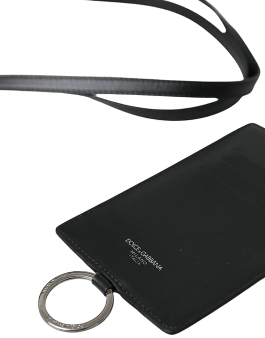 Dolce & Gabbana Zwart Kalfskleren Lanyard Logo Kaartenhouder Herenportemonnee - Image 4