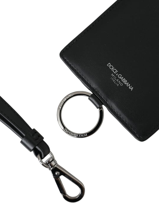 Dolce & Gabbana Zwart Kalfskleren Lanyard Logo Kaartenhouder Herenportemonnee - Image 6