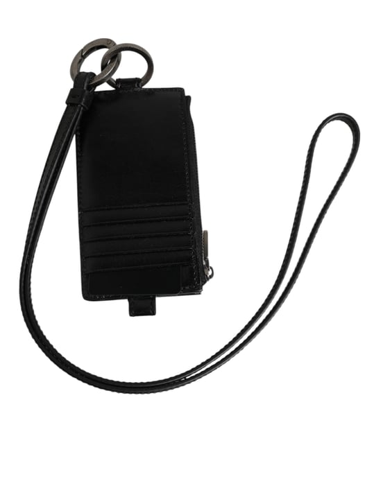 Dolce & Gabbana Zwarte Leren Logo Gecaptionneerde Lanyard Kaarthouder Portemonnee - Image 2