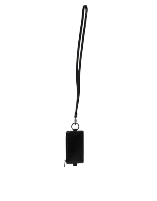 Dolce & Gabbana Zwarte Leren Logo Gecaptionneerde Lanyard Kaarthouder Portemonnee - Image 4