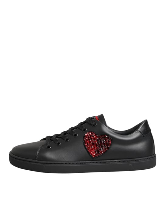 Dolce & Gabbana Zwarte Leren Kristallen Hart Lage Sneakers Schoenen - Image 2