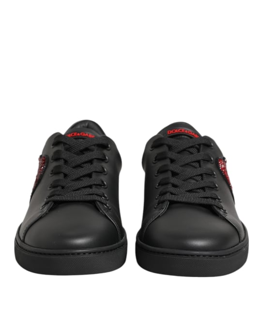Dolce & Gabbana Zwarte Leren Kristallen Hart Lage Sneakers Schoenen - Image 3