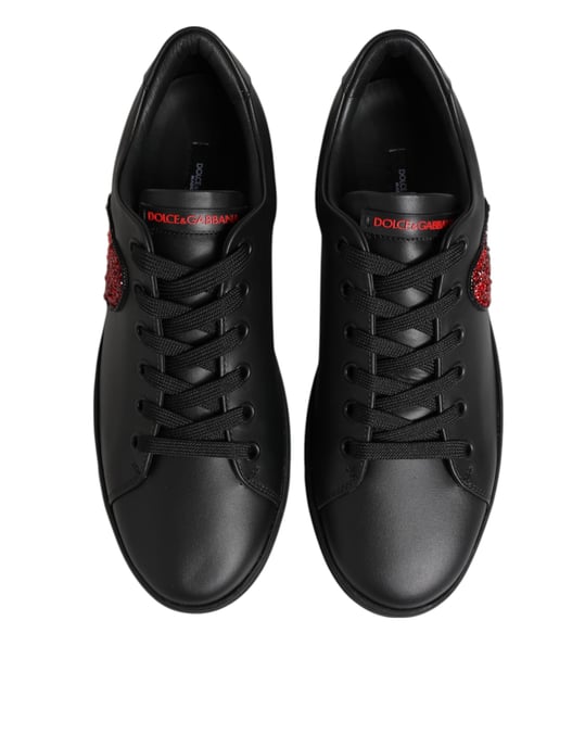 Dolce & Gabbana Zwarte Leren Kristallen Hart Lage Sneakers Schoenen - Image 4