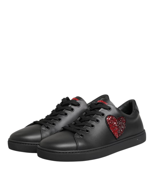 Dolce & Gabbana Zwarte Leren Kristallen Hart Lage Sneakers Schoenen - Image 5