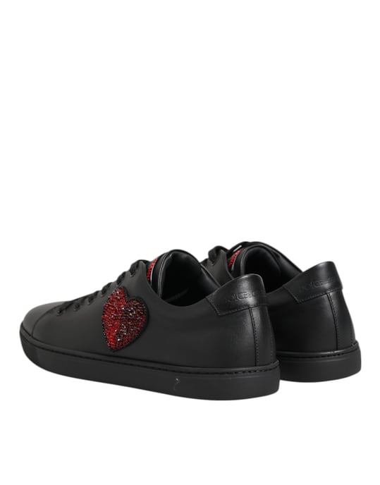 Dolce & Gabbana Zwarte Leren Kristallen Hart Lage Sneakers Schoenen - Image 6