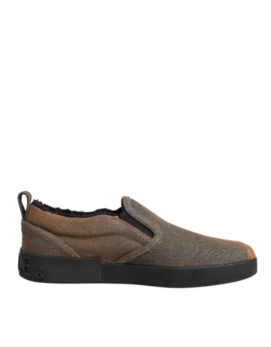 Dolce & Gabbana Brown Katoenen Lage Slip-On Sneakerschoenen - Image 2