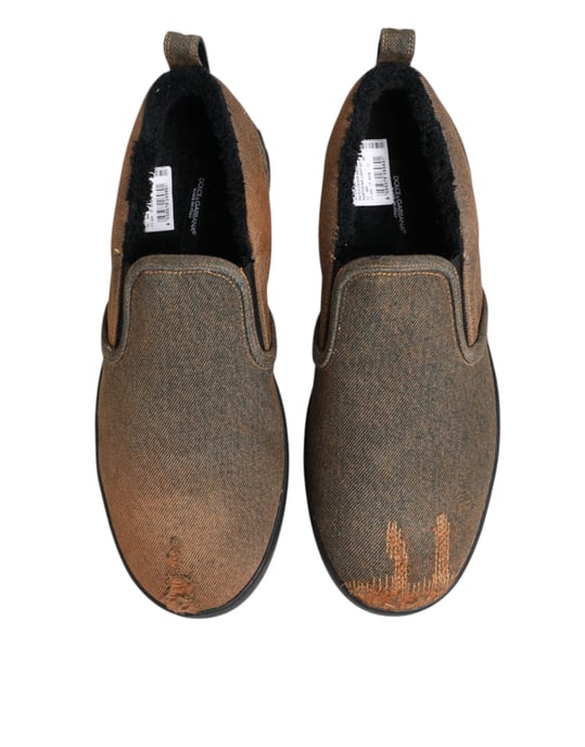 Dolce & Gabbana Brown Katoenen Lage Slip-On Sneakerschoenen - Image 4