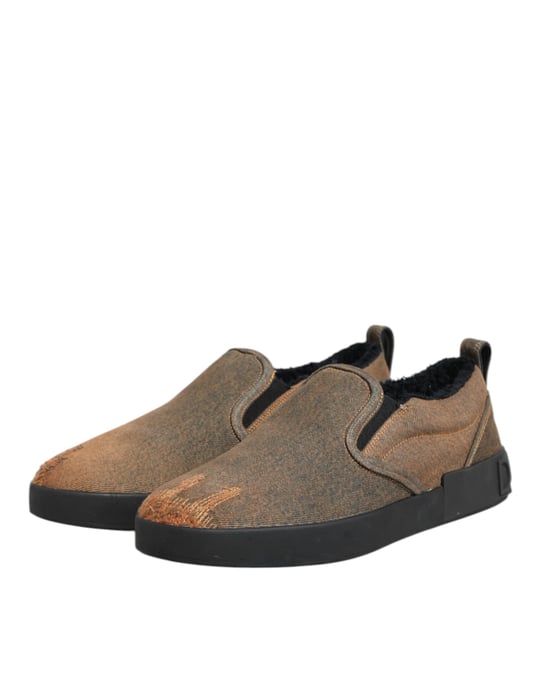 Dolce & Gabbana Brown Katoenen Lage Slip-On Sneakerschoenen - Image 5