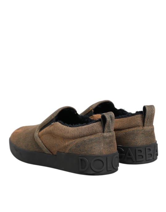Dolce & Gabbana Brown Katoenen Lage Slip-On Sneakerschoenen - Image 6