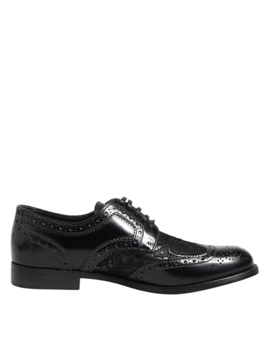 Dolce & Gabbana Zwarte Leren Floral Kant Jurk Formele Schoenen - Image 2