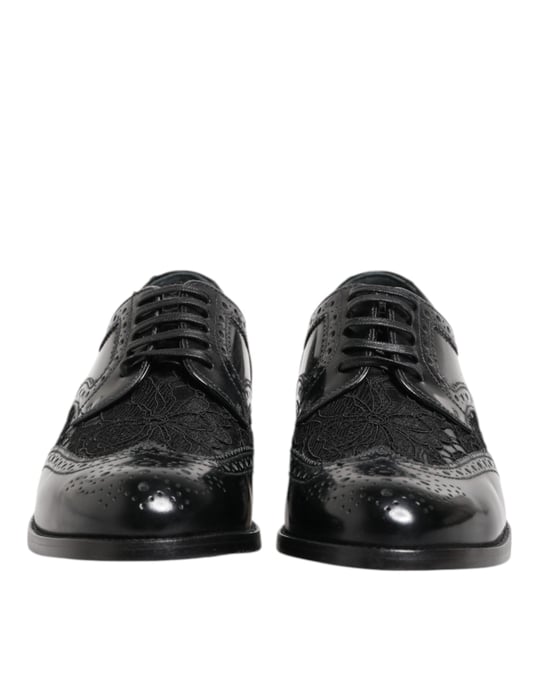 Dolce & Gabbana Zwarte Leren Floral Kant Jurk Formele Schoenen - Image 3