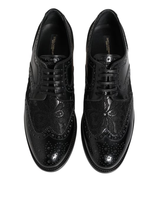 Dolce & Gabbana Zwarte Leren Floral Kant Jurk Formele Schoenen - Image 4