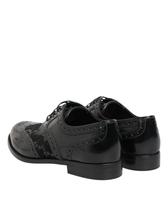 Dolce & Gabbana Zwarte Leren Floral Kant Jurk Formele Schoenen - Image 6