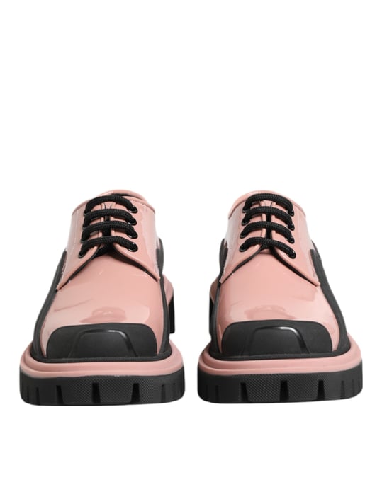 Dolce & Gabbana Licht Poederroze Zwarte Leren Veterschoenen - Image 3