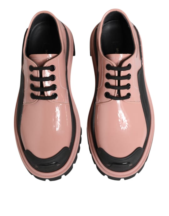 Dolce & Gabbana Licht Poederroze Zwarte Leren Veterschoenen - Image 4