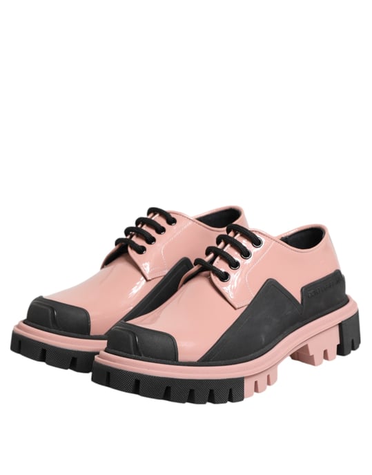 Dolce & Gabbana Licht Poederroze Zwarte Leren Veterschoenen - Image 5