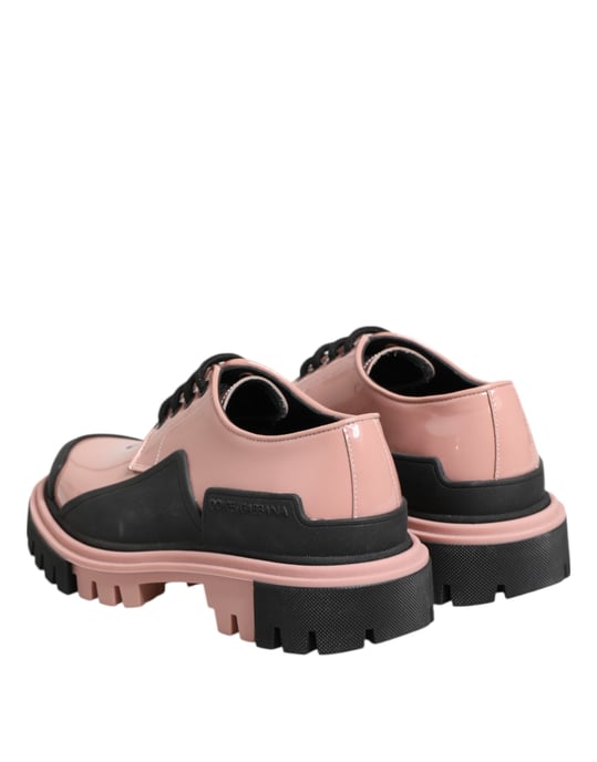 Dolce & Gabbana Licht Poederroze Zwarte Leren Veterschoenen - Image 6
