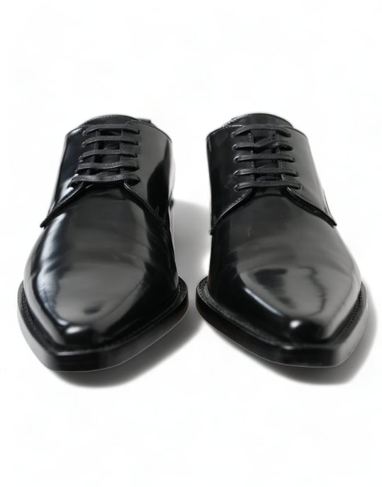 Dolce & Gabbana Zwarte Leren Veterschoenen Formele Flats - Image 2