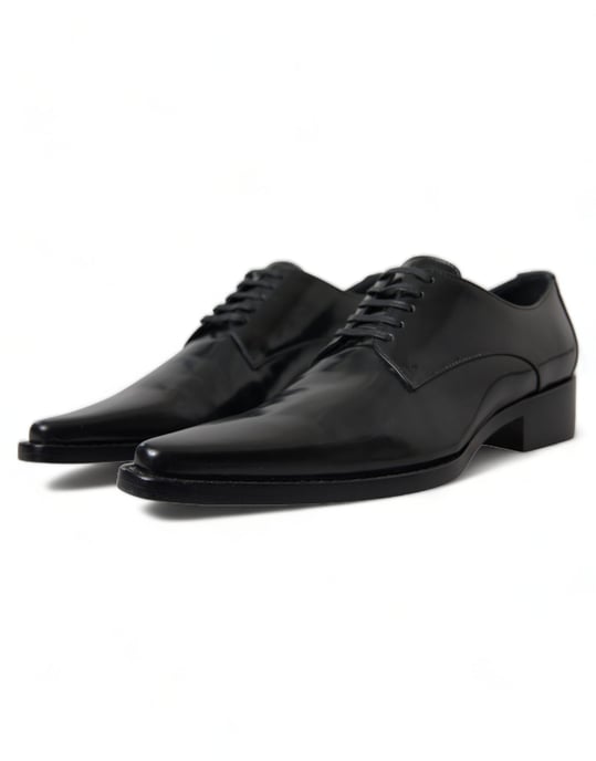 Dolce & Gabbana Zwarte Leren Veterschoenen Formele Flats - Image 3