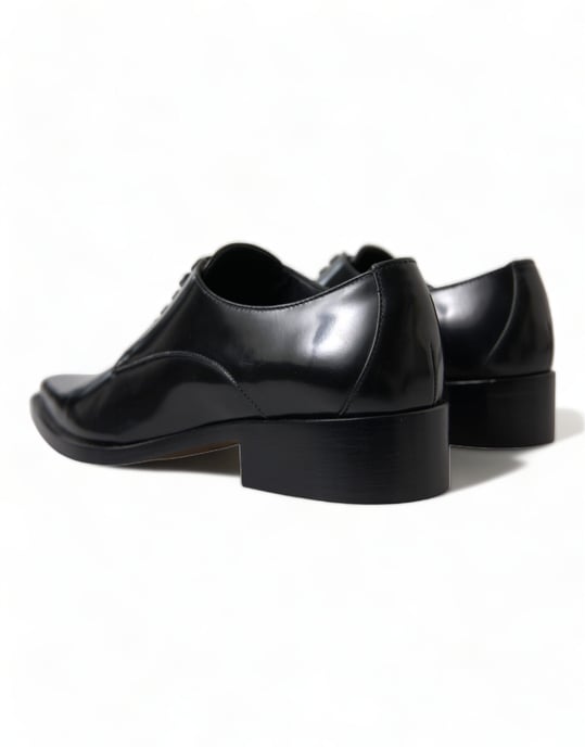 Dolce & Gabbana Zwarte Leren Veterschoenen Formele Flats - Image 4