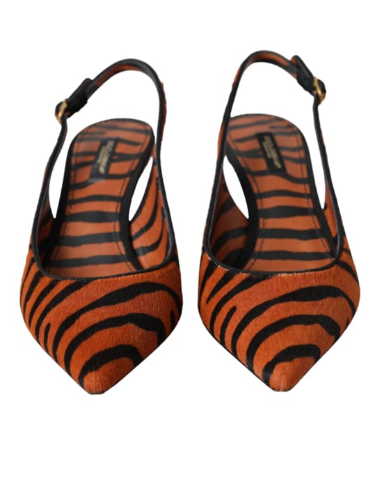 Dolce & Gabbana Zwarte Oranje Zebra Lederen Slingbacks Schoenen - Image 2