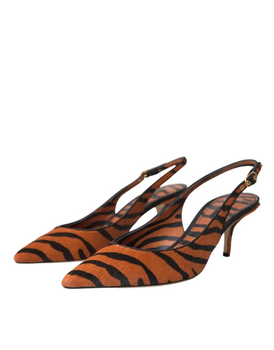 Dolce & Gabbana Zwarte Oranje Zebra Lederen Slingbacks Schoenen - Image 3