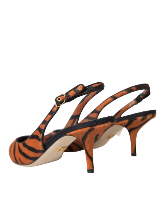 Dolce & Gabbana Zwarte Oranje Zebra Lederen Slingbacks Schoenen - Image 4